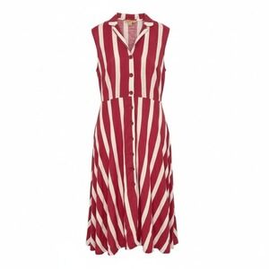 April Cornell Red Stripe Sleeveless Pockets Parisian French Girl Maxi Dress L